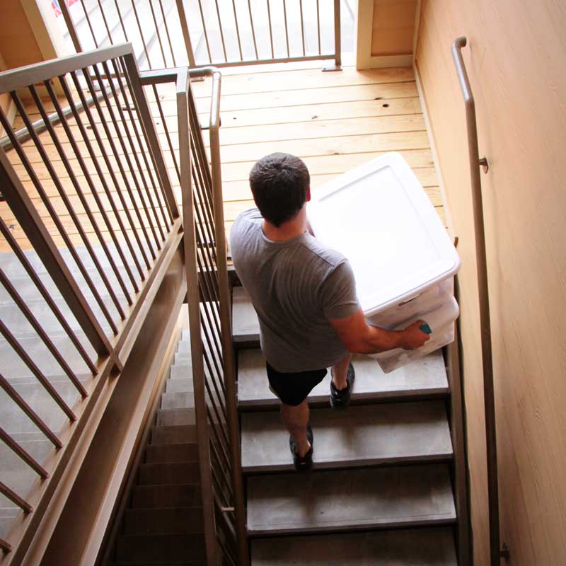 guy carrying boxes up steps