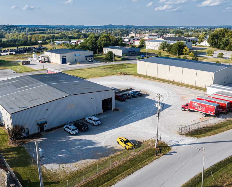 drone images of The Firemen Moving Co's office and warehouse in Bowling Green, KY